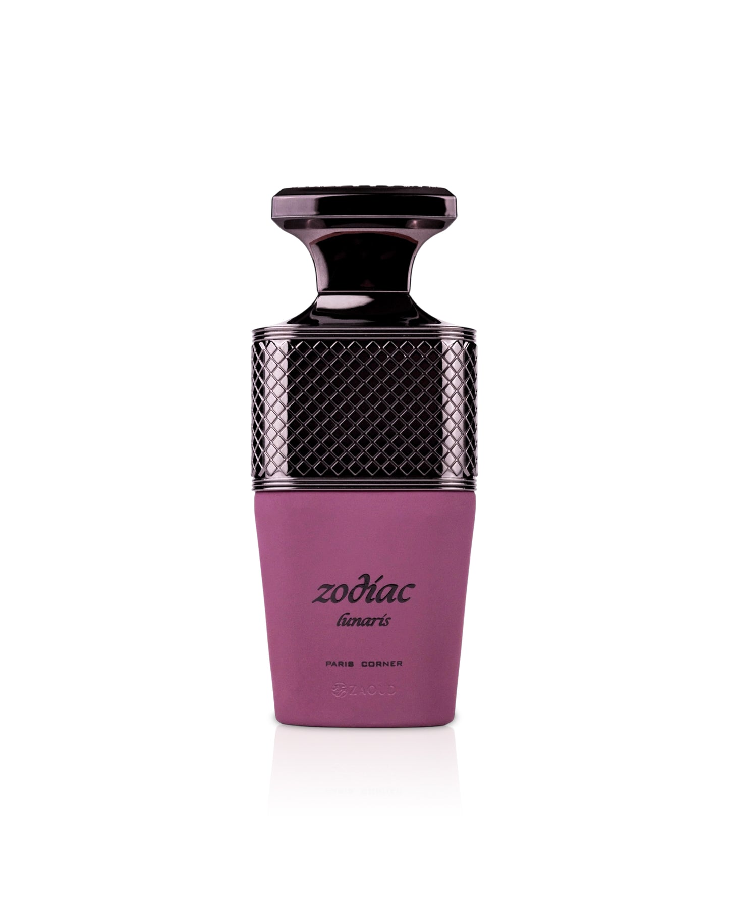 paris corner zodiac lunaris Purple and black zodiac perfume bottle on a white background