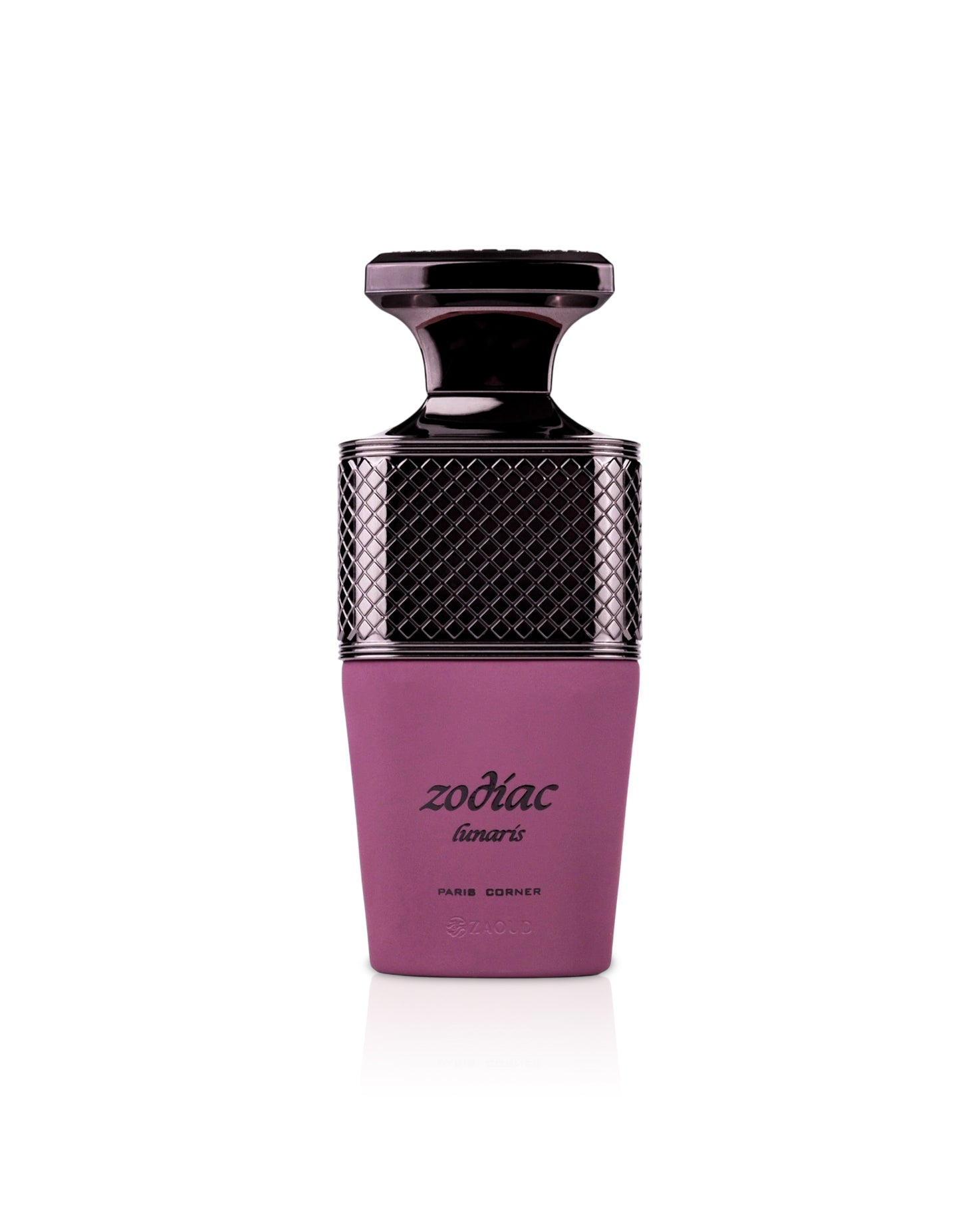 paris corner zodiac lunaris Purple and black zodiac perfume bottle on a white background