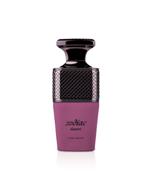paris corner zodiac lunaris Purple and black zodiac perfume bottle on a white background