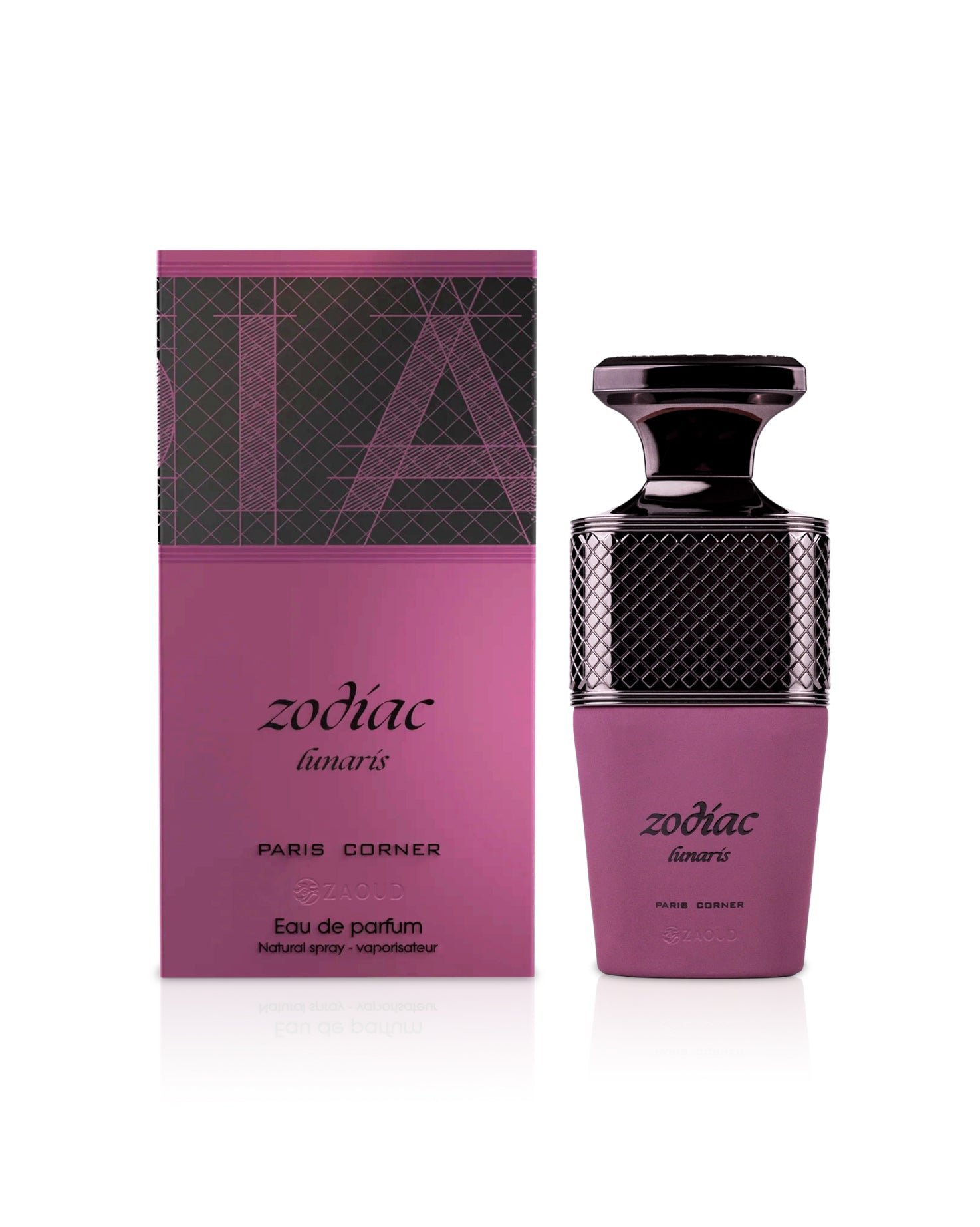 paris corner zodiac lunaris perfume bottle and packaging on a white background
