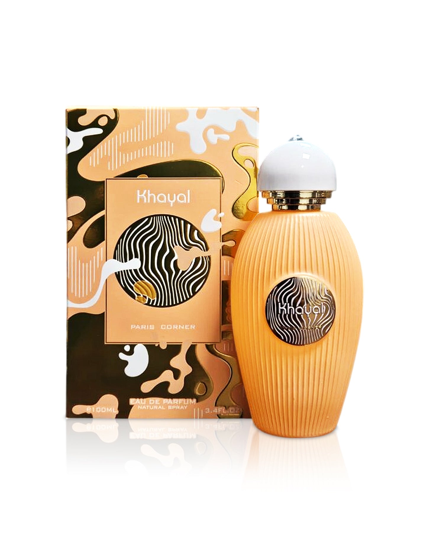 paris corner khayal perfume bottle shows beside its box against white background