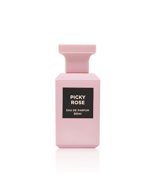 PICKY ROSE  by fragrance worl perfume bottle shows against white background