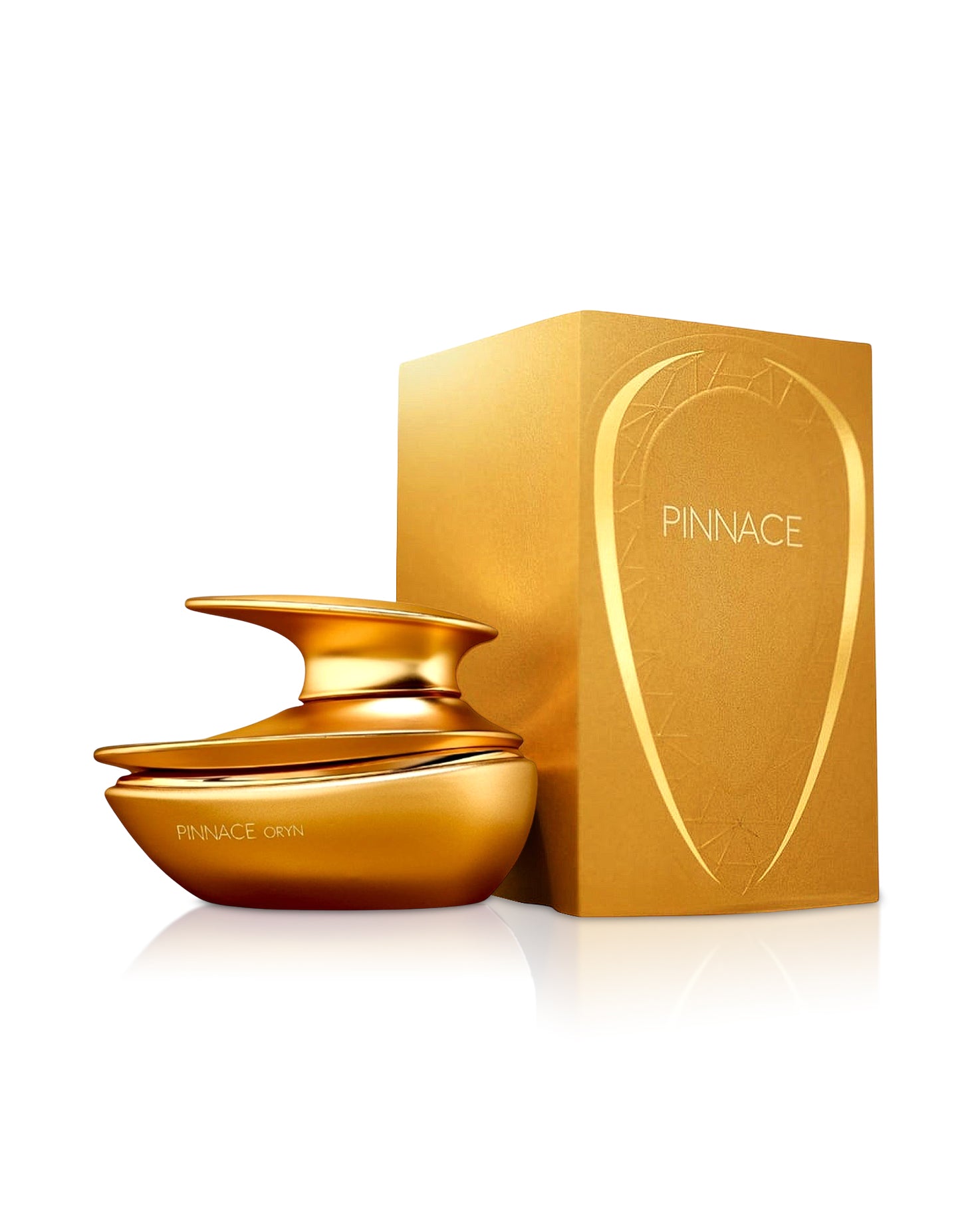 pinnace oryn perfume bottle shows beside its box against white background