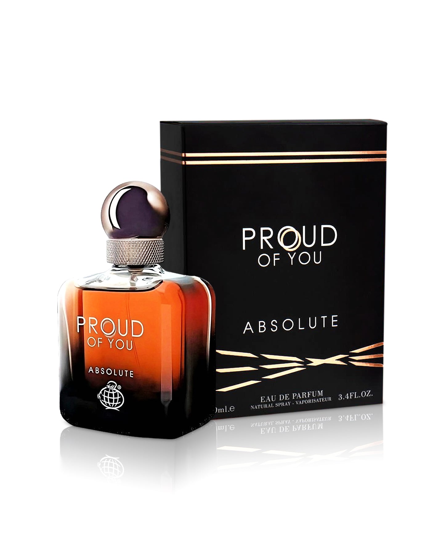 fragrance world proud of you absolute perfume bottle shows beside its box  against white background