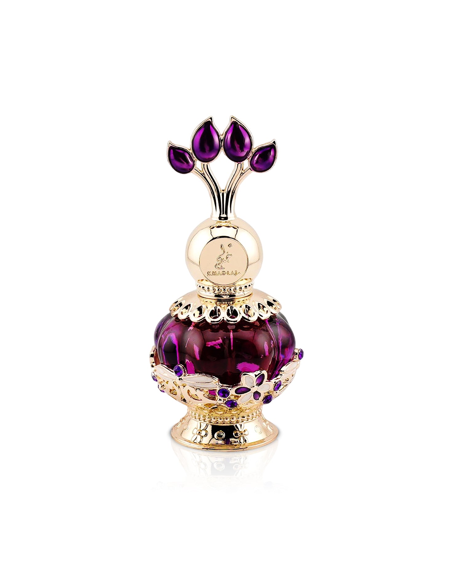 khadlaj purple musk perfume oil bottle shows against white background