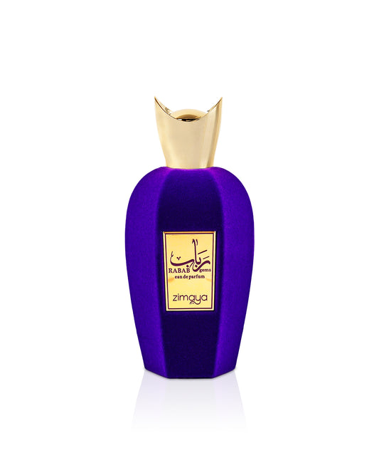 zimaya rabab gems purple perfume bottle shows against white background