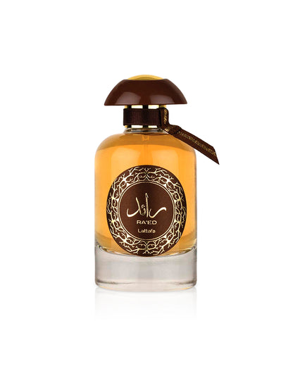 raed oud by lattafa perfume bottle shows against white background