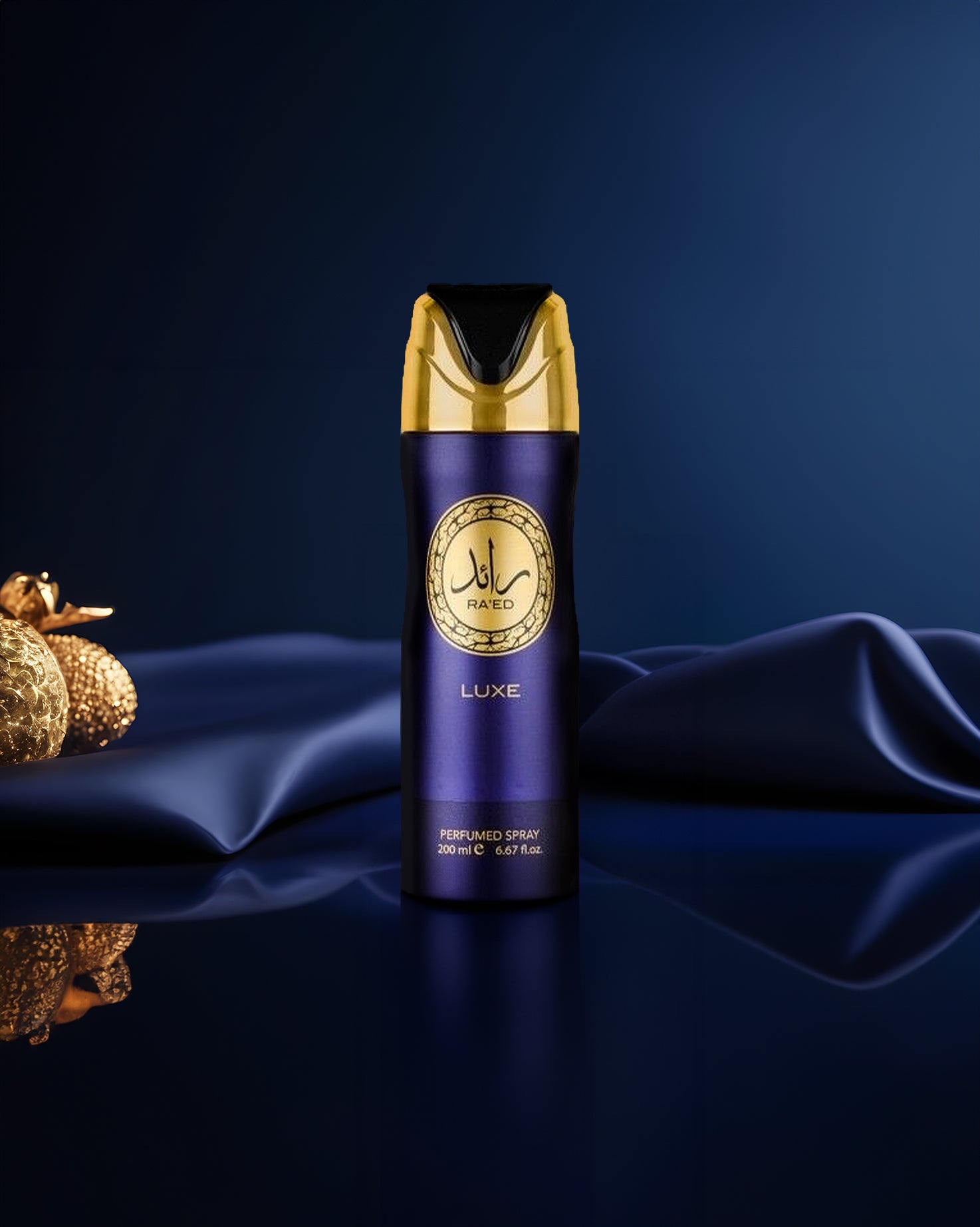 raed luxe Deodorant bottle phototgraph over reflected surface