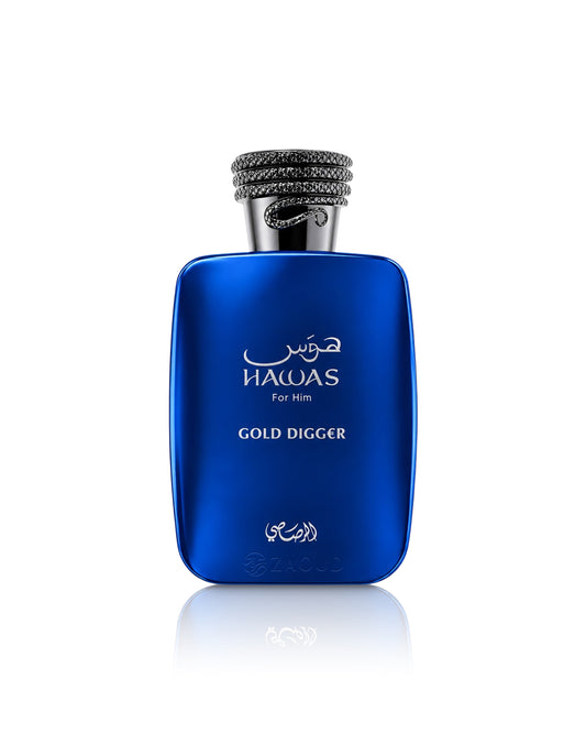 rasasi hawas gold digger perfume bottle shows against white background