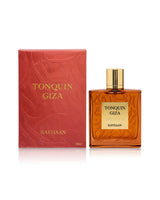 rayhaan tonquin giza perfume bottle shows beside its packaging against white background