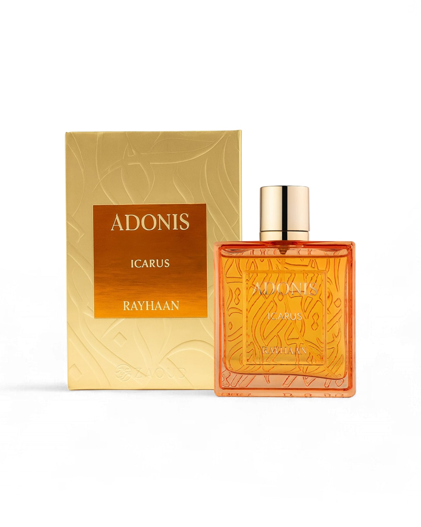 rayhaan adonis icarus perfume bottle and packaging on a white background