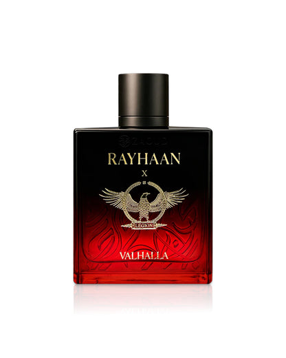 rayhaan valhalla Perfume bottle with 'Rayhaan legion' branding on a white background