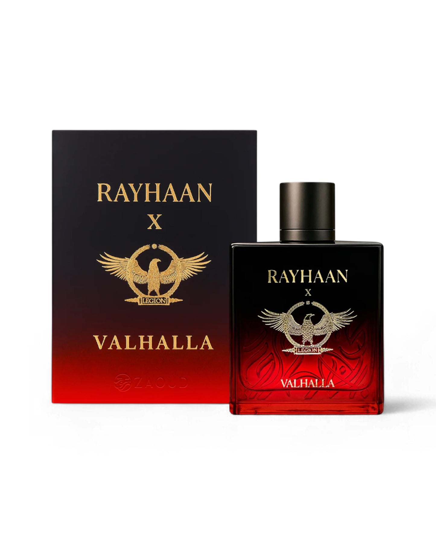Rayhaan Valhalla perfume bottle and packaging on a white background