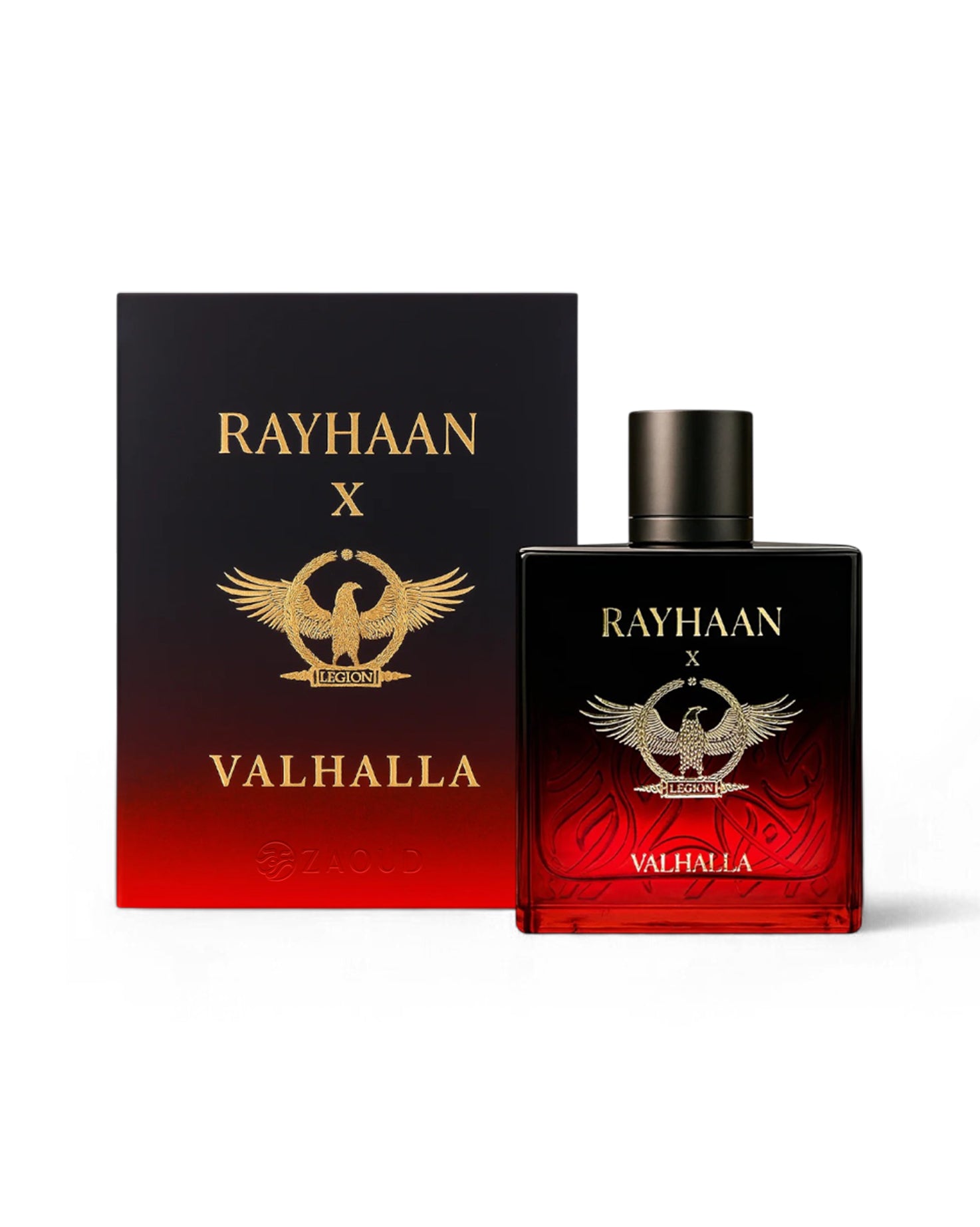Rayhaan Valhalla perfume bottle and packaging on a white background