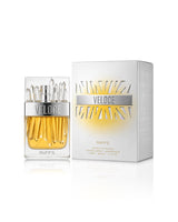 Riiffs Veloce Extrait de Parfum bottle and its white packaging box with a yellow-gold sunburst design, set against a clean white background.