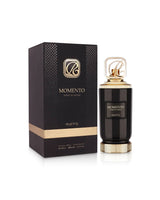 riiffs momento perfume bottle shows beside its box against white background 