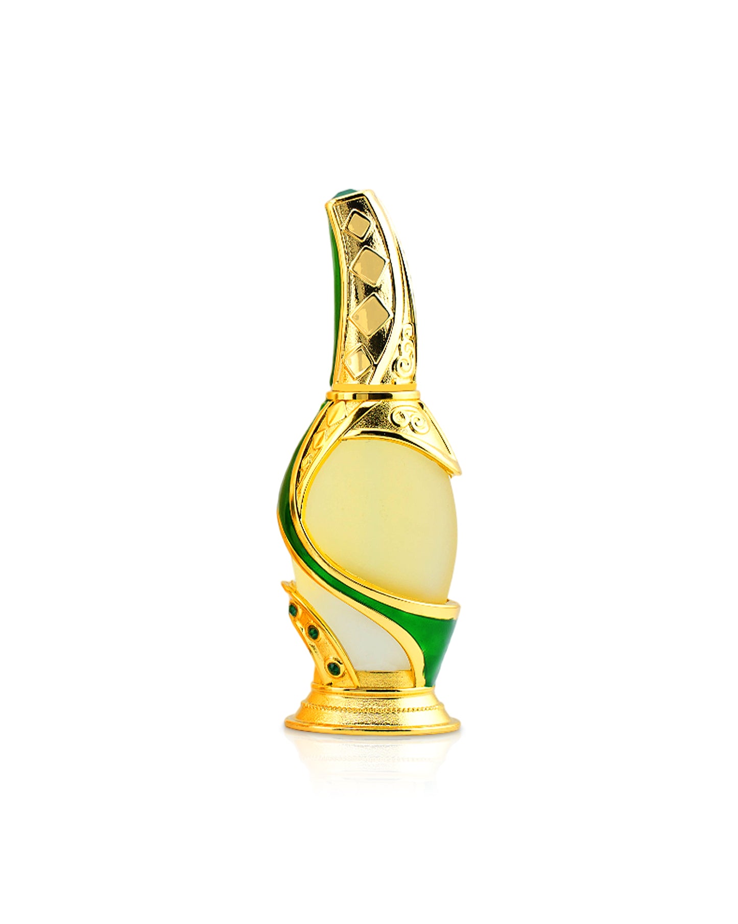 rimaal green perfume oil bottle by khadlaj perfumes shows against white background