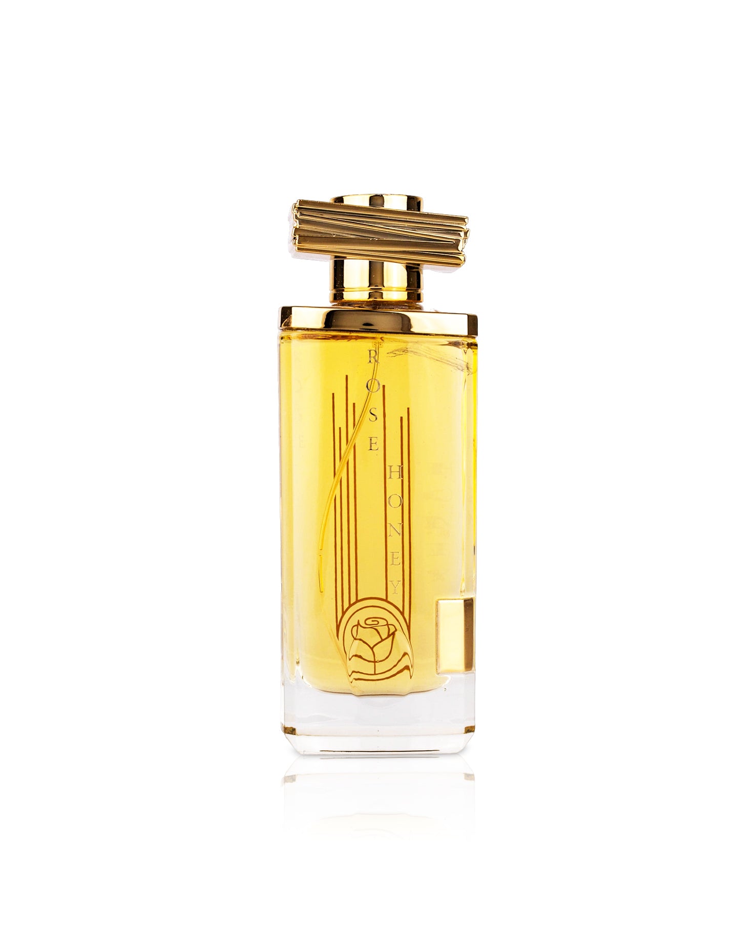 maison asrar rose honeyperfume bottle  shows against white background