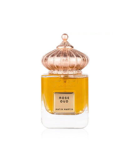 rose oud by matin martin perfume bottle shows against white background