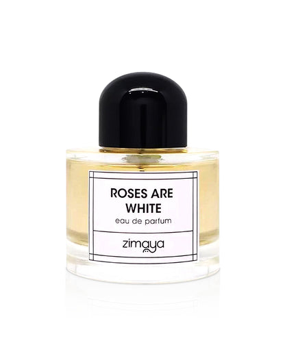 zimaya roses are white perfume bottle shows against white background