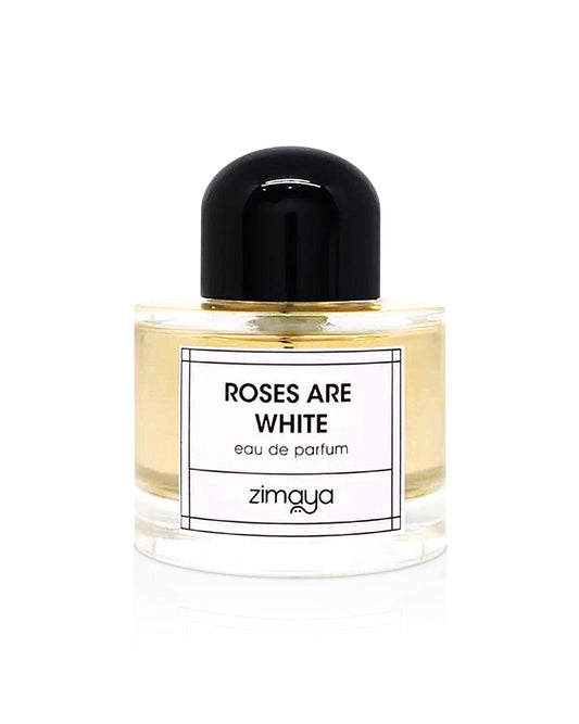 zimaya roses are white perfume bottle shows against white background