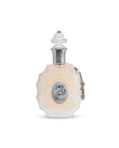 rouat al musk edp by lattafa perfumes bottle shows against white background