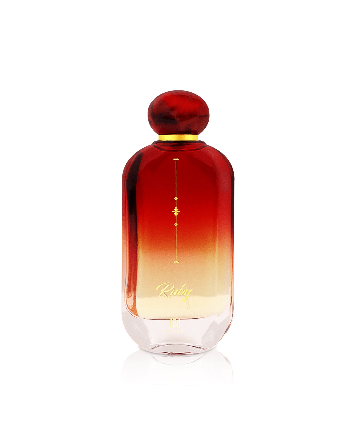 Ahmed Al Maghribi Ruby perfume bottle shows against white background 