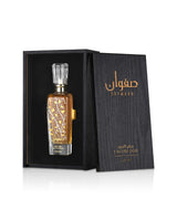 LATTAFA SAFWAAN L'AUTRE OUD Perfume bottle with gold design in a black box labeled 'Safwan'