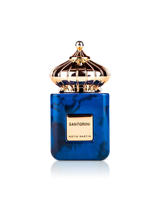 matin martin santorini perfume bottle shows against white background