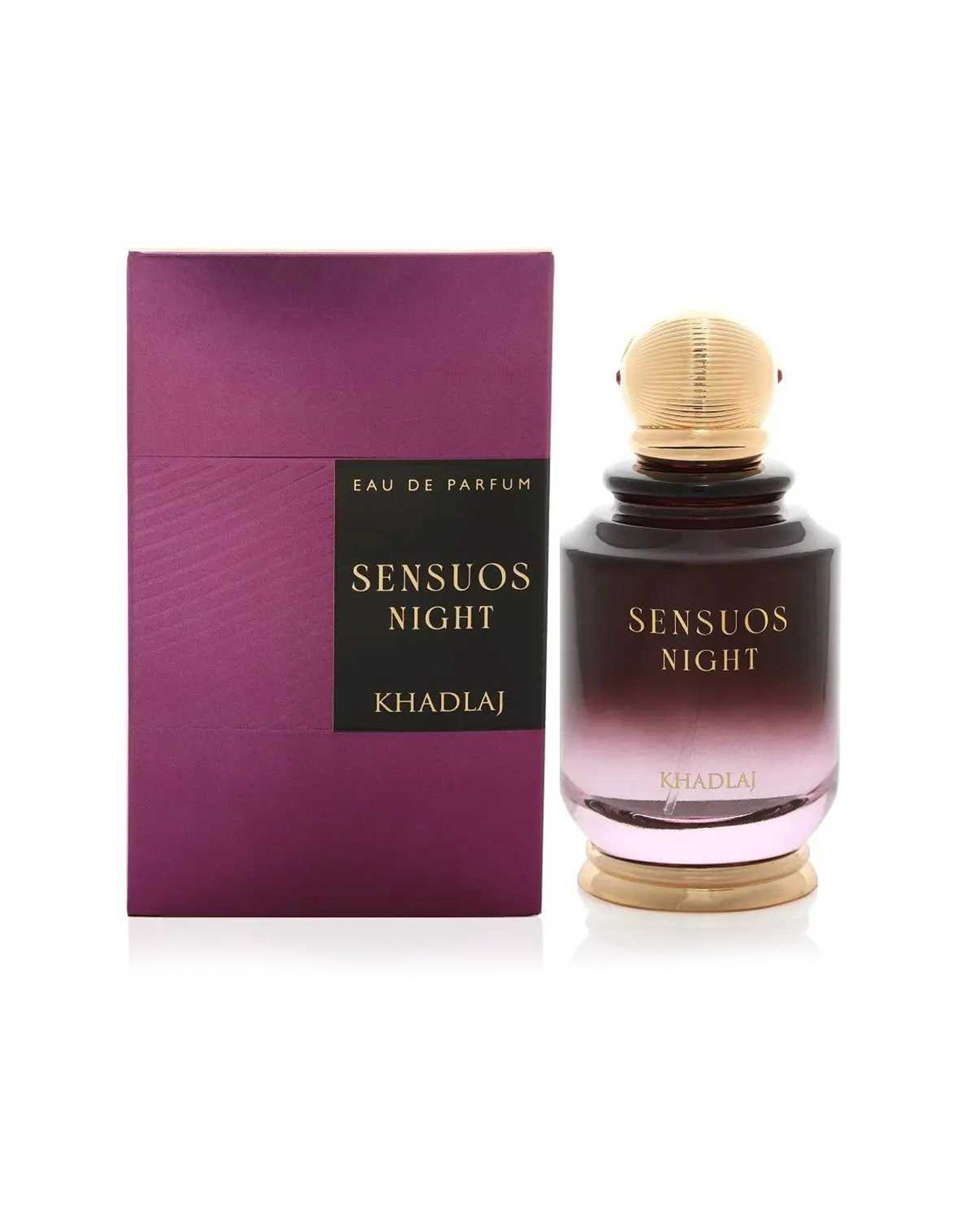 sensuous night edp perfume bottle beside its box shows against white background