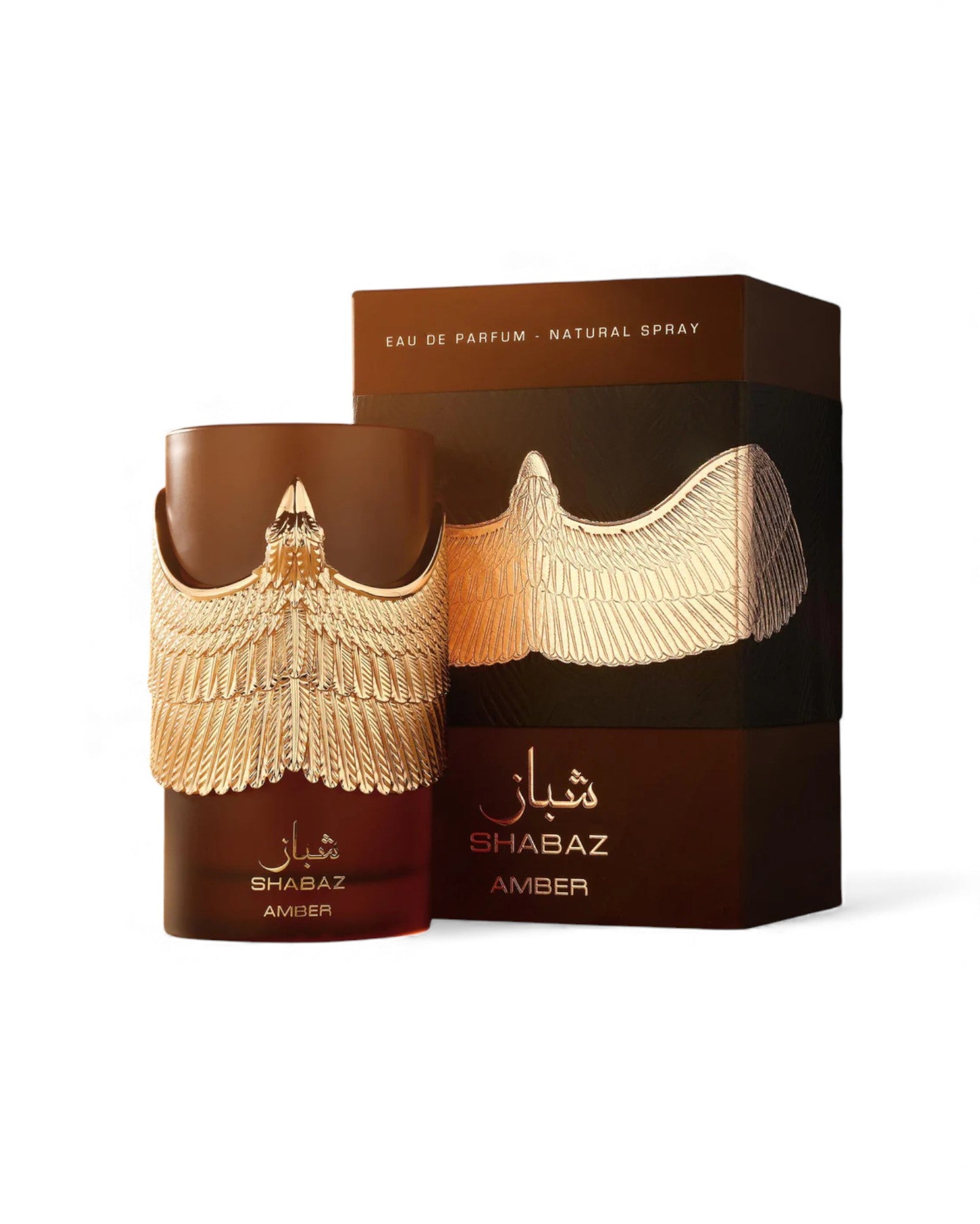Shabaz Amber perfume bottle and packaging on a white background