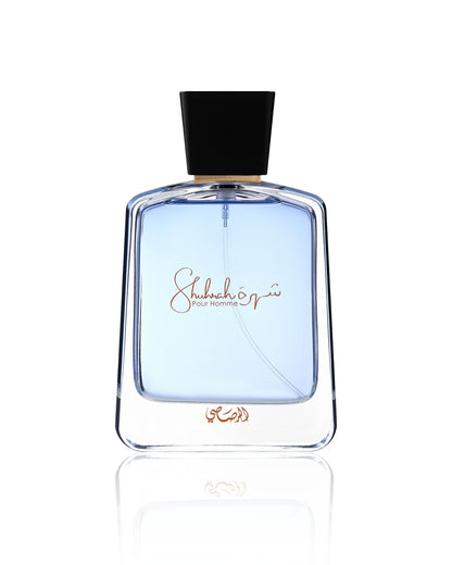 Shuhrah pour homme by rasasi perfume bottle shows against white background