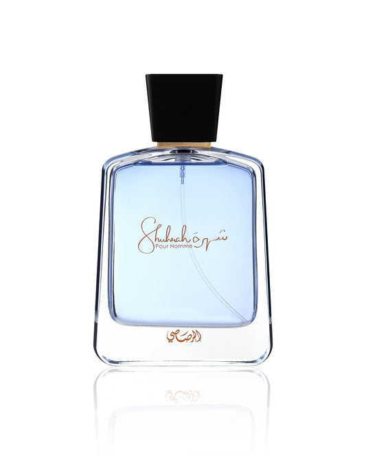 Shuhrah pour homme by rasasi perfume bottle shows against white background