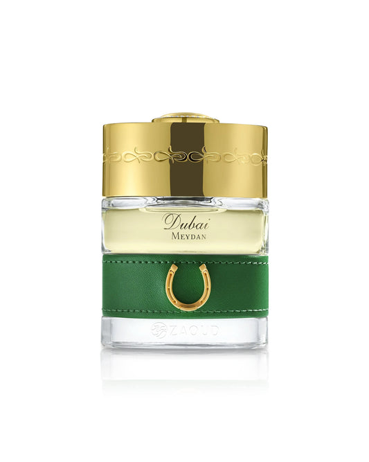 spirit of dubai meydan perfume bottle shows against white background