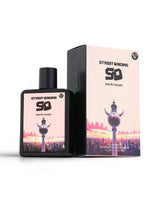 street origins berlin bash perfume bottle shows beside its packaging against white background