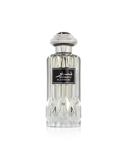 lattafa sumou platinum perfume bottle shows against white background