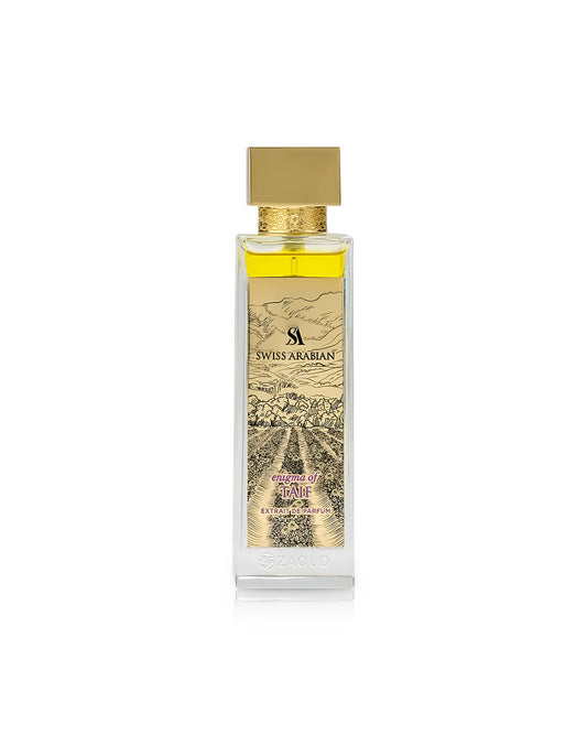 swiss arabian enigma of taif perfume bottle shows against white background