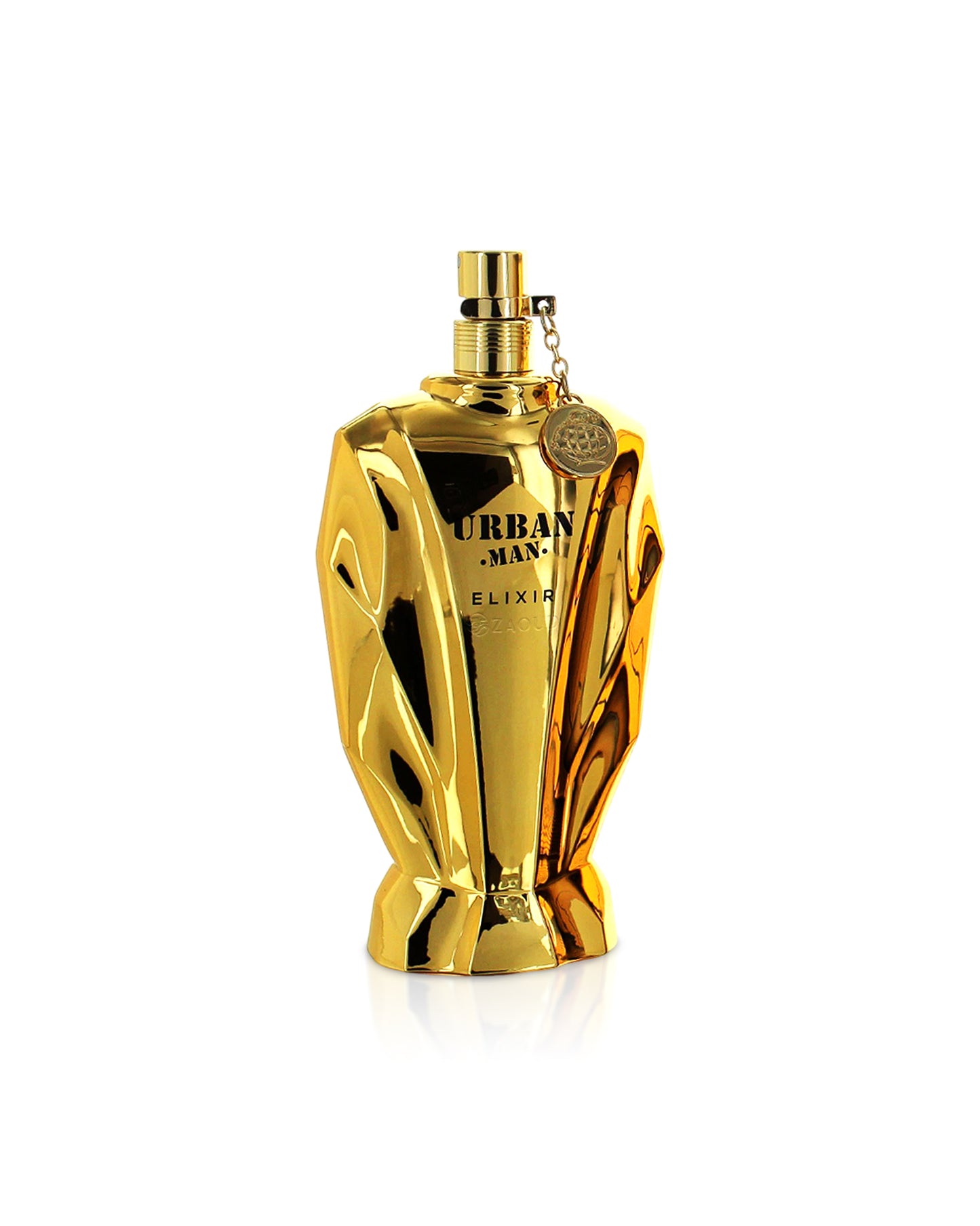 urban man elixir perfume bottle shows against white background