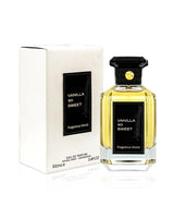 vanilla so sweet perfume bottle shows beside its box against white background