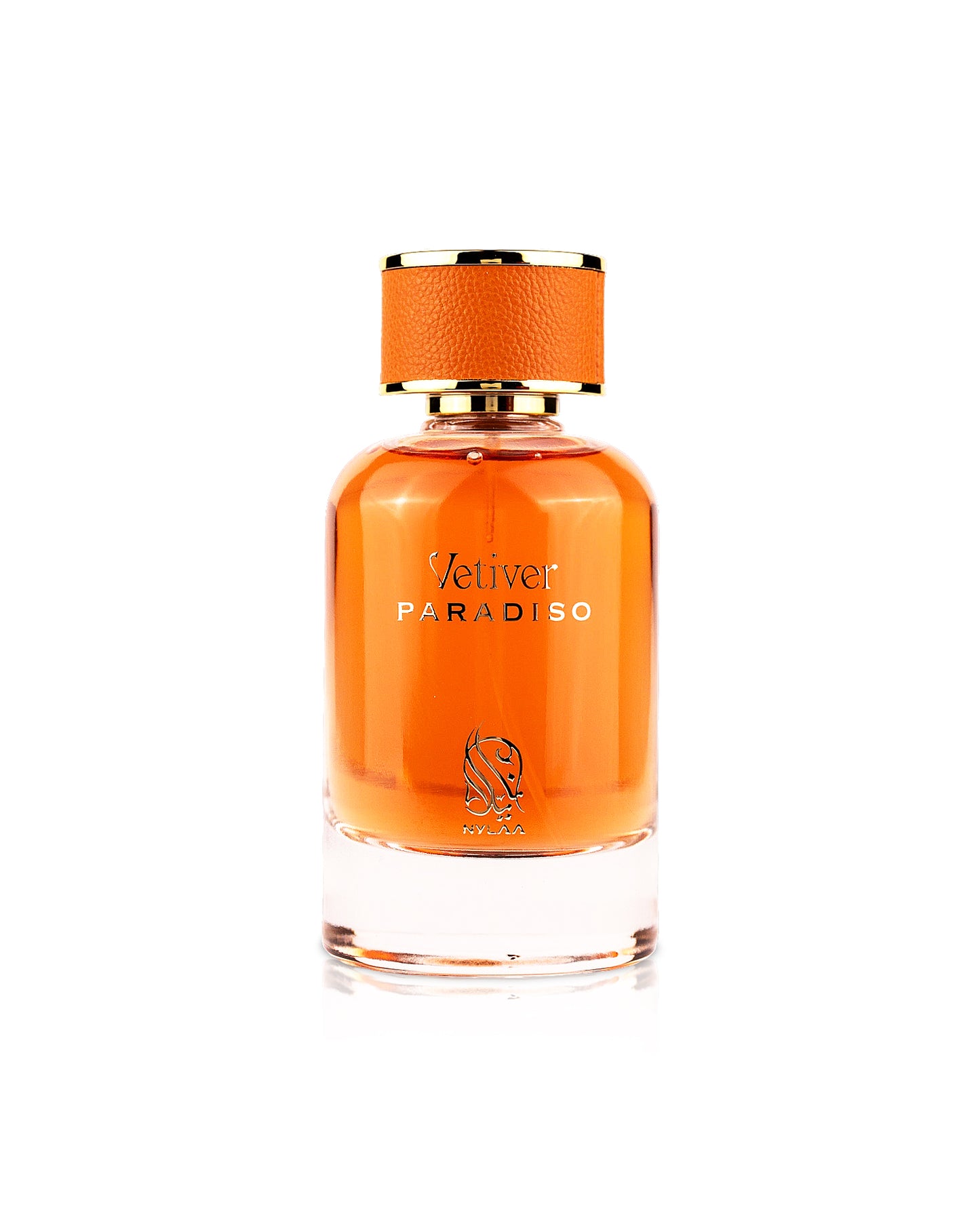 nylaa vetiver paradiso perfume bottle shows against white background