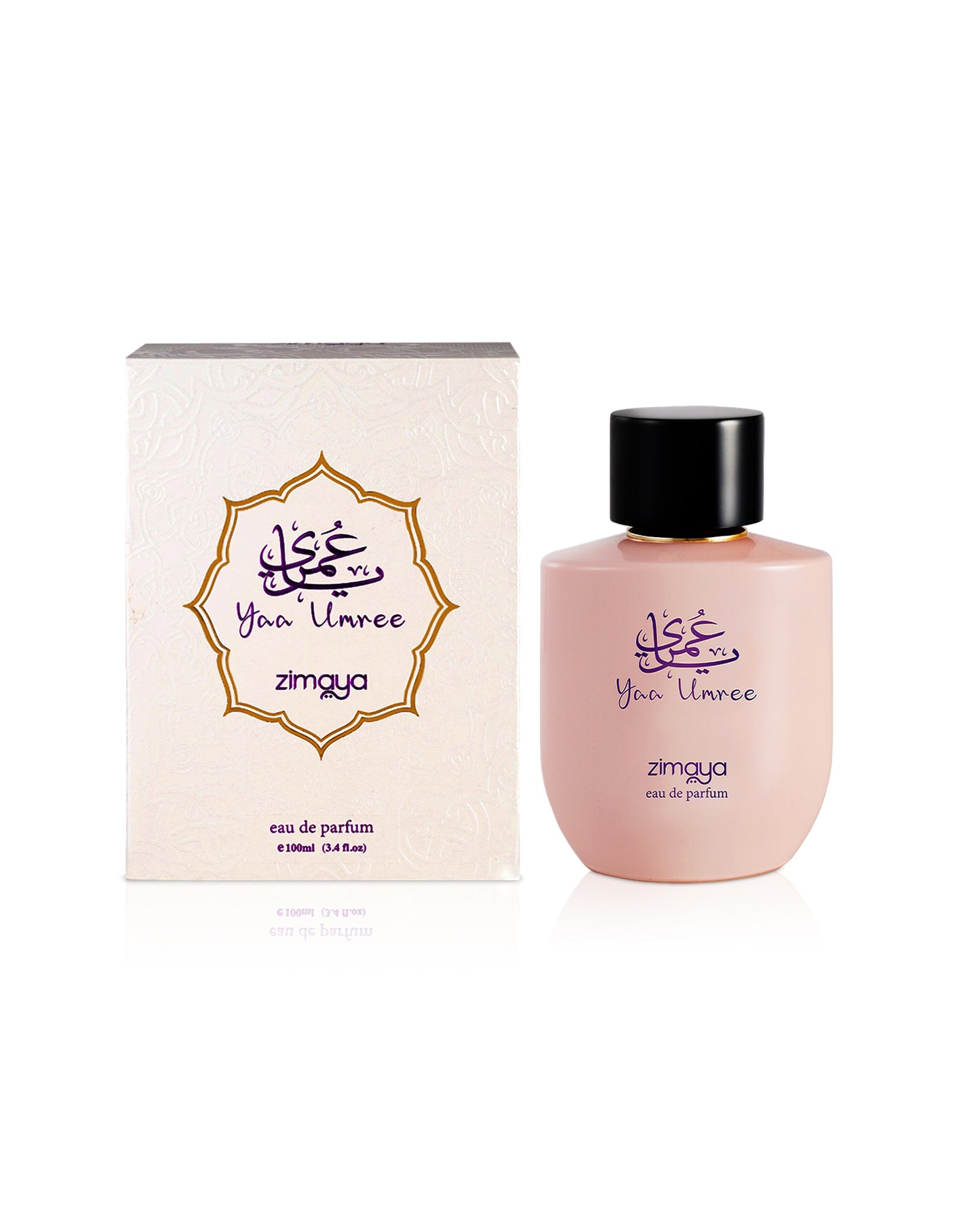 yaa umree by zimaya perfume bottle shows beside its box against white background