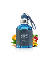 zimaya al barari coral perfume bottle surrounded by fragrance notes like ginger and mango shows against white background